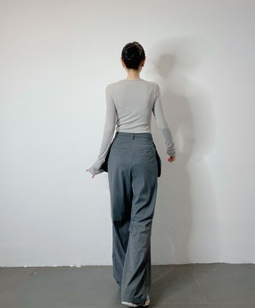 Grey Stripe Slack with Patched Pocket #250304